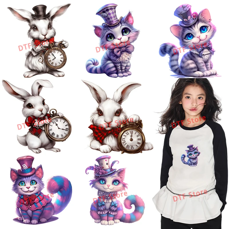 Часы с изображением кролика и волшебного кота рисунок на искусственных животных