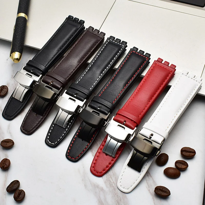 Genuine leather bracelet for swatch Strap Plain watch band 17mm 19mm Wrist Strap red Watchbands Women man watch belt accessories