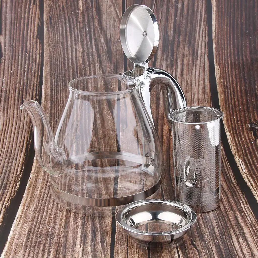 

Стеклянный чайник 1100 мл со съемным ситечком, чайник для варочной панели, набор для рассыпного листового чая, очень прочный для использовани...