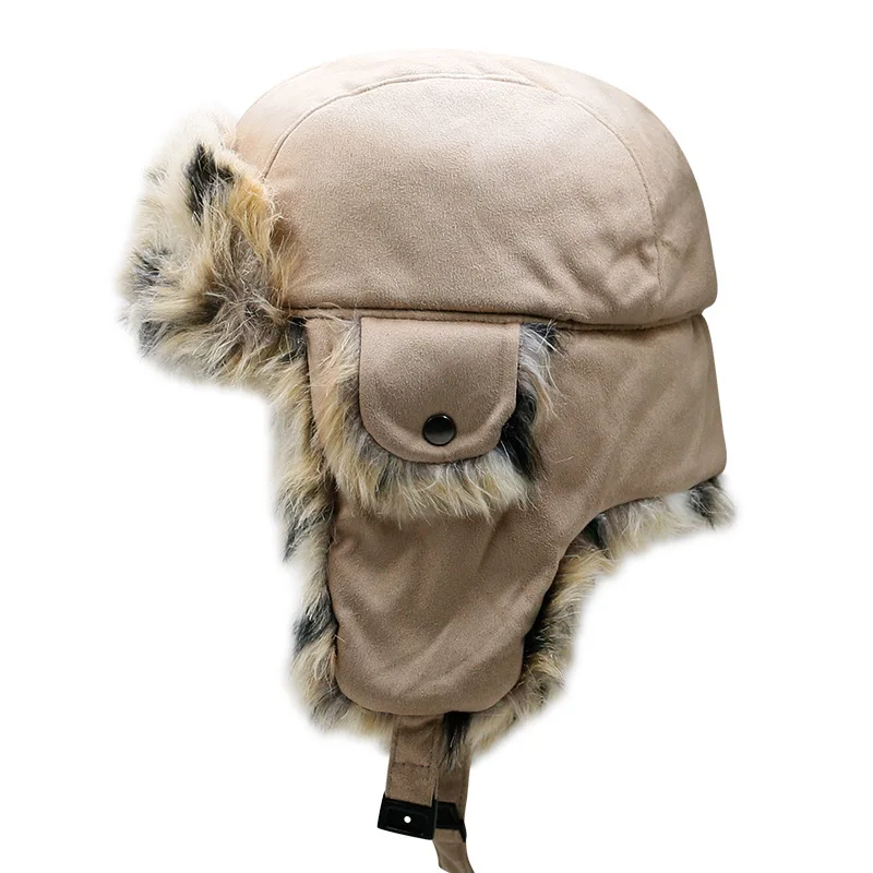 

2022 New Winter Warm Fur Baseball Cap With Ears Ski Mask Hiphop Snapback Mens Women Gorro Ruso Ushanka Bomber Hats 56-58cm