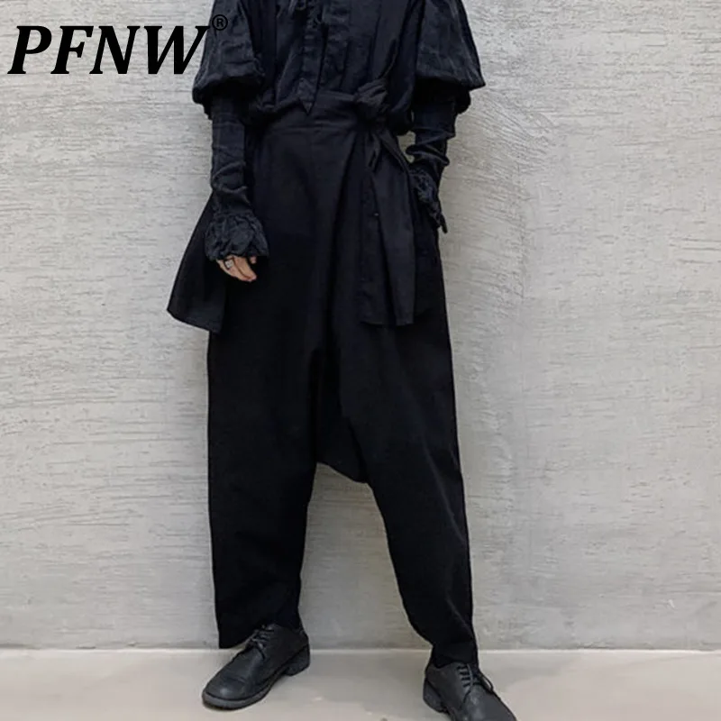 

PFNW Darkwear Style Niche Design Solid Black Suspenders Pants For Men Chic Tide Avant Garde Fashion Japanese Pants 12A4560