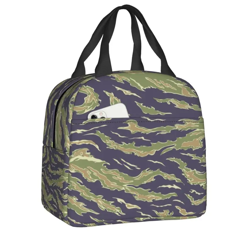 Tiger Stripe Military Army Camouflage Insulated Lunch Bags Tactical Camo Portable Cooler Thermal Food Lunch Box Kids School