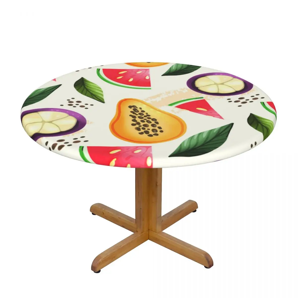 

Fitted Round Tablecloth Protector Soft Glass Table Cover Tropical Fruits Anti-Scald Plate Kitchen Home Tablemat