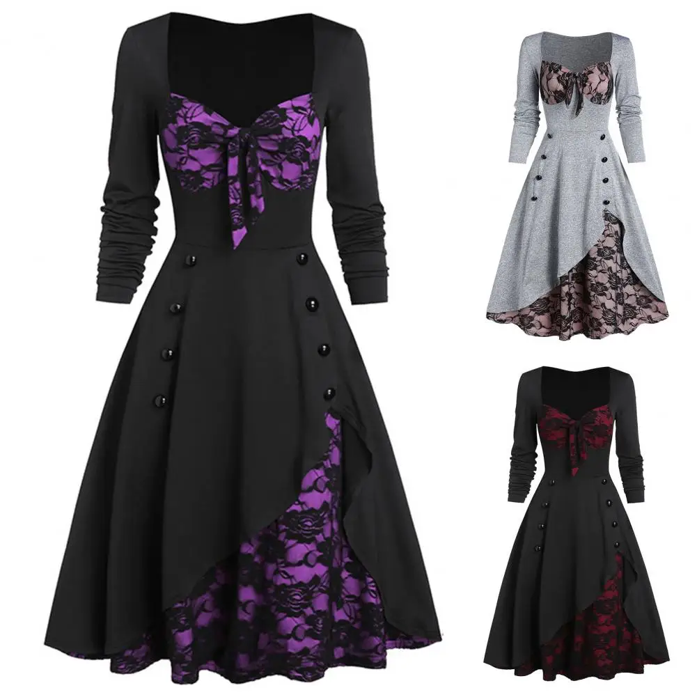 

Women's Fashion Vintage Style Square Neck Party Dress Retro Midi Gown Gothic Cosplay Dresses Women Clothing