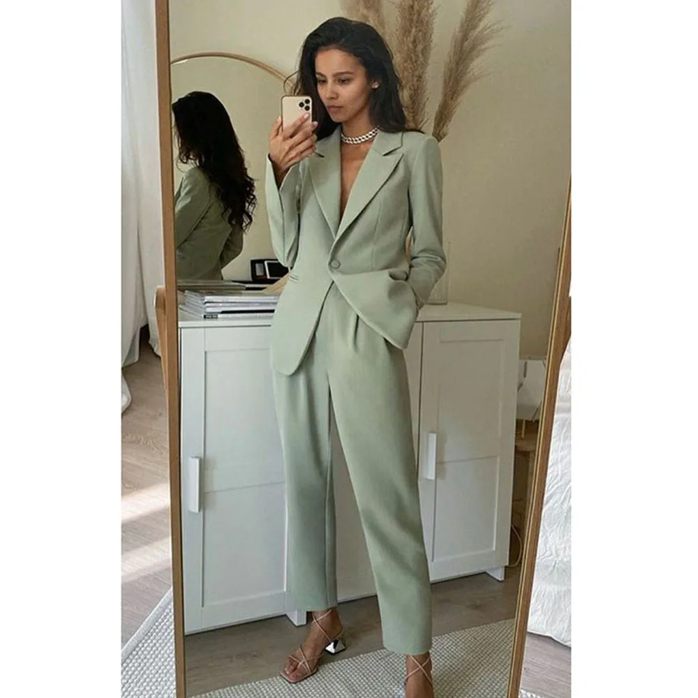 Роскошные зеленые костюмы для женщин однобортные комплекты из 2-х предметов