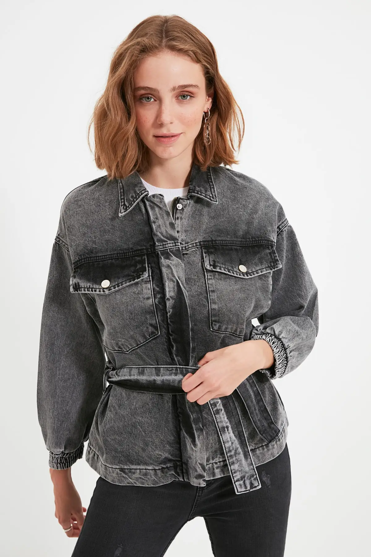 

Женская модная джинсовая куртка, пальто, джинсовая куртка с арочной ручкой Антрацит