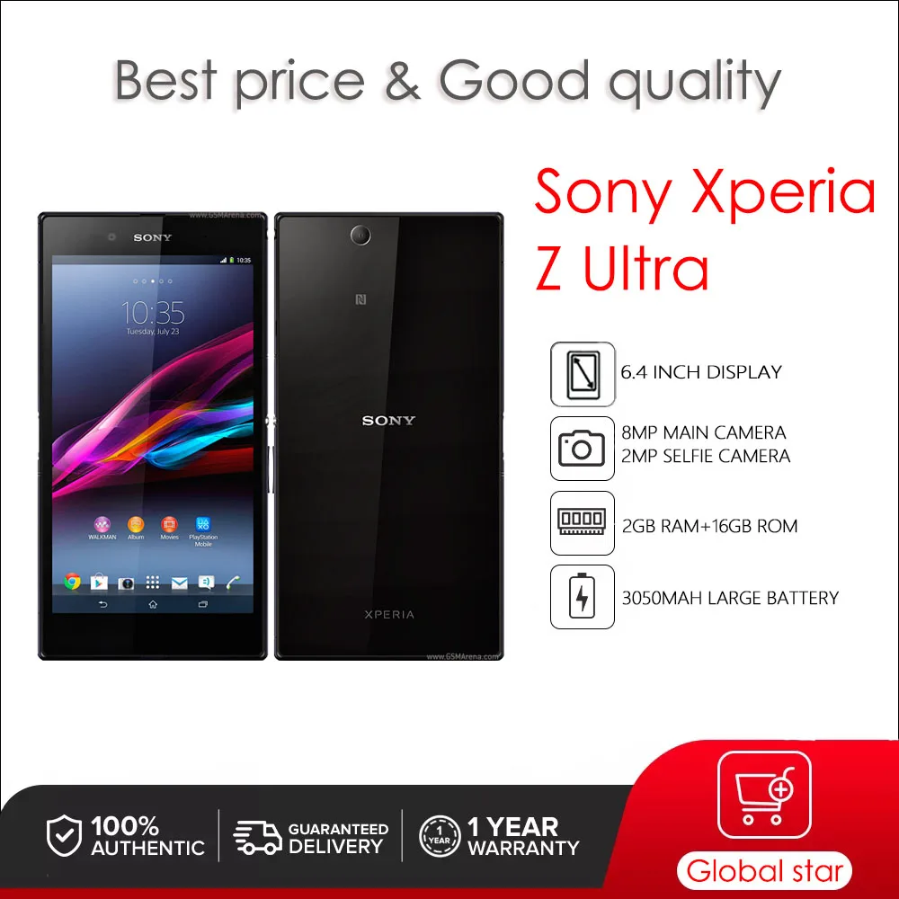 Восстановленный Оригинальный разблокированный сотовый телефон Sony Xperia Z Ultra C6802