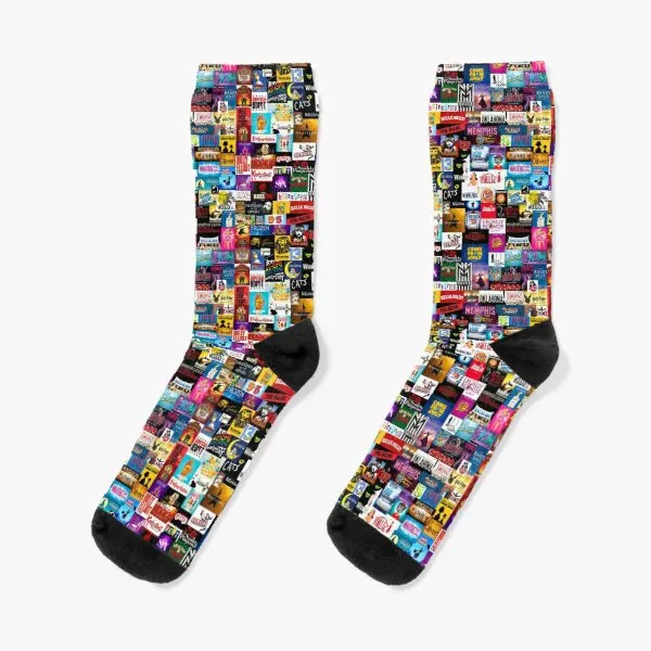 

Broadway Show Logo Collage Crew Socks Ankle Mens Black Knee High Women Best