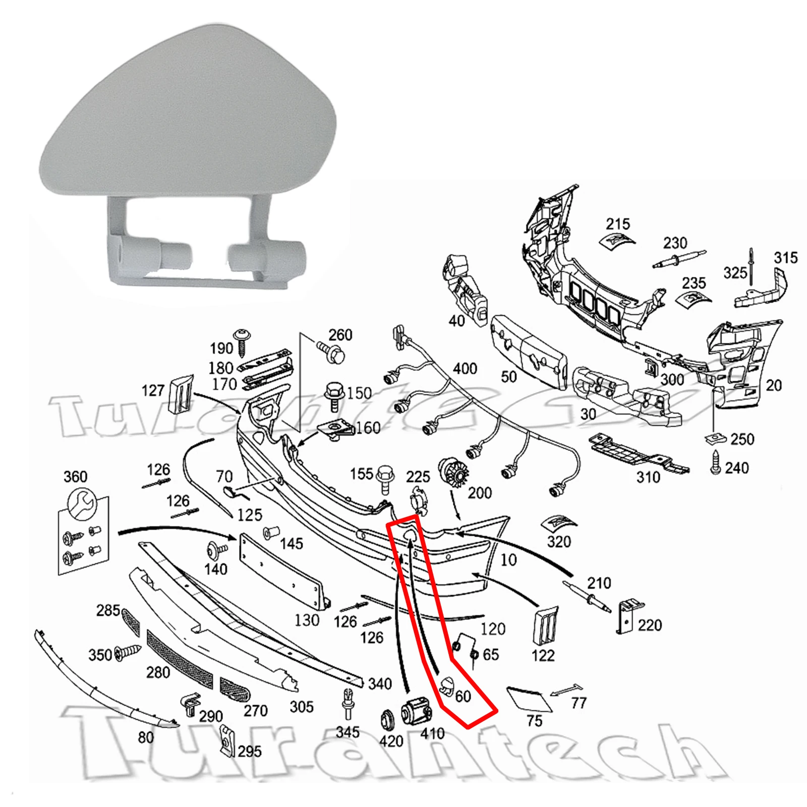Крышка омывателя фар для 06-09 Mercedes-Benz CLK W209 CLK200 CLK270 CLK280 CLK320 CLK350 CLK500 CLK550 CLK55 CLK63 AMG (art.: 3920d127135bc) - 3920d127135bc
