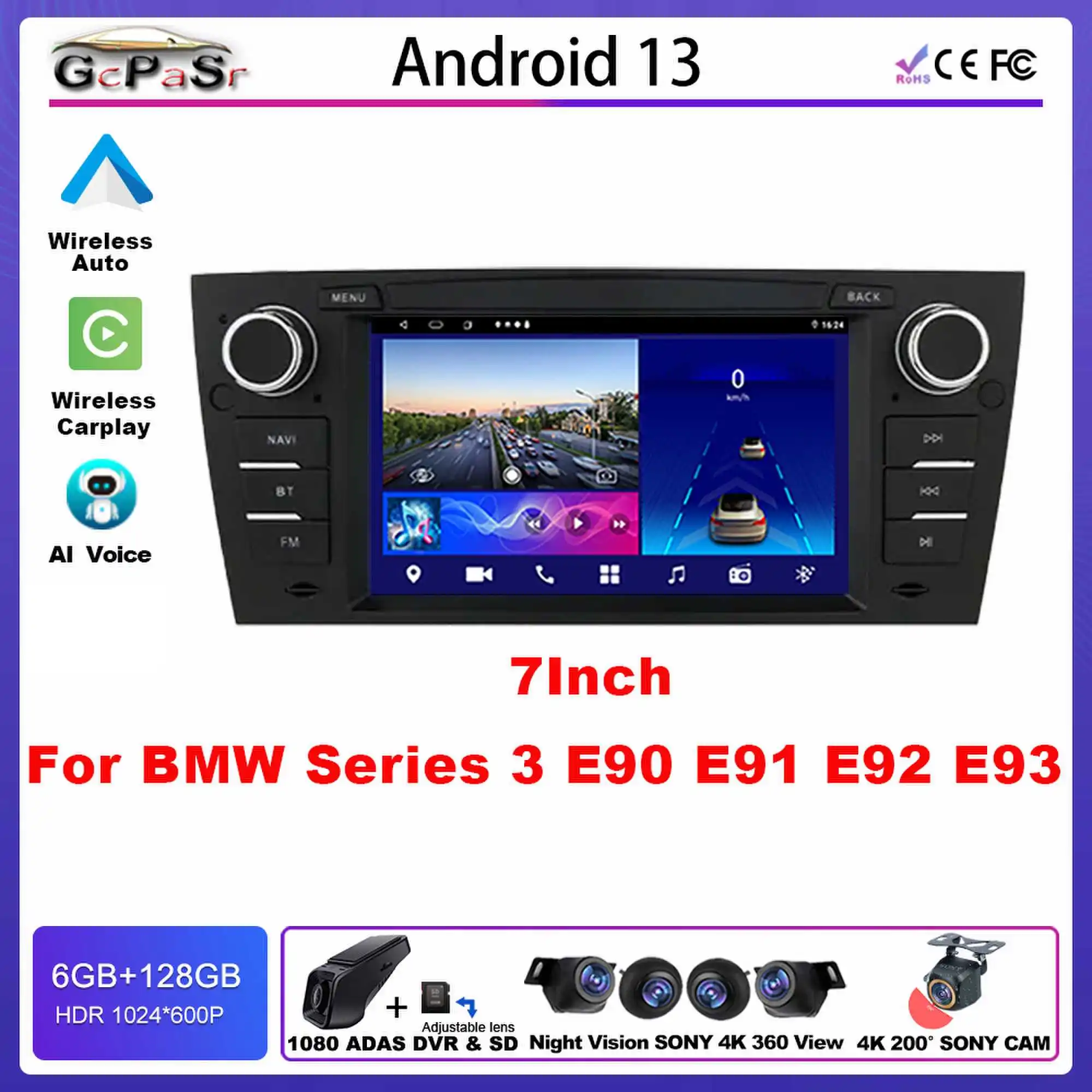 

7-дюймовый Carplay Радио Android для BMW серии 3 E90 E91 E92 E93 мультимедийный центр аксессуары 5G DVD Wifi DSP задняя камера Дисплей