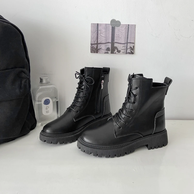 

2022 New Women's Platform Ankle Boots Fashion and Comfortable Women Boots Women's Black Flat Motorcycle Boots Botas Mujer