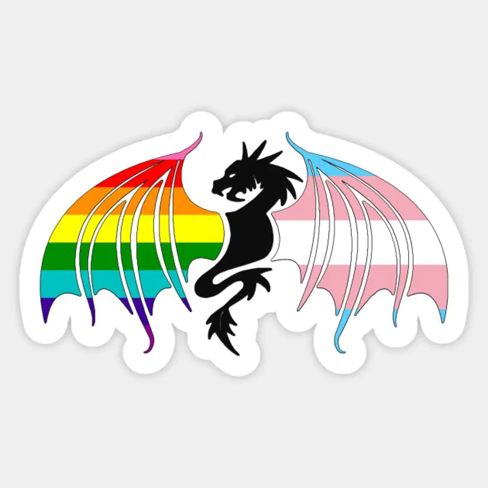 

Gay + Trans Pride Dragon Sticker for Laptop Decor Bedroom Car Cute Cartoon Art Fashionable Public Suitcase