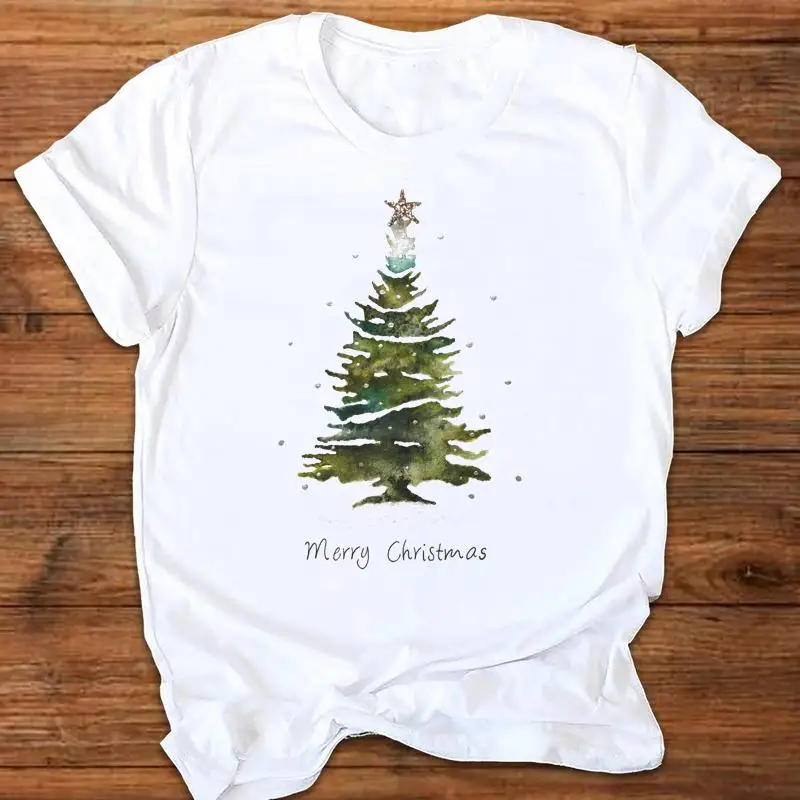 

Женская милая Рождественская одежда для фестиваля 2022 с изображением дерева, футболка, топы с новогодним принтом, зимние футболки с графичес...