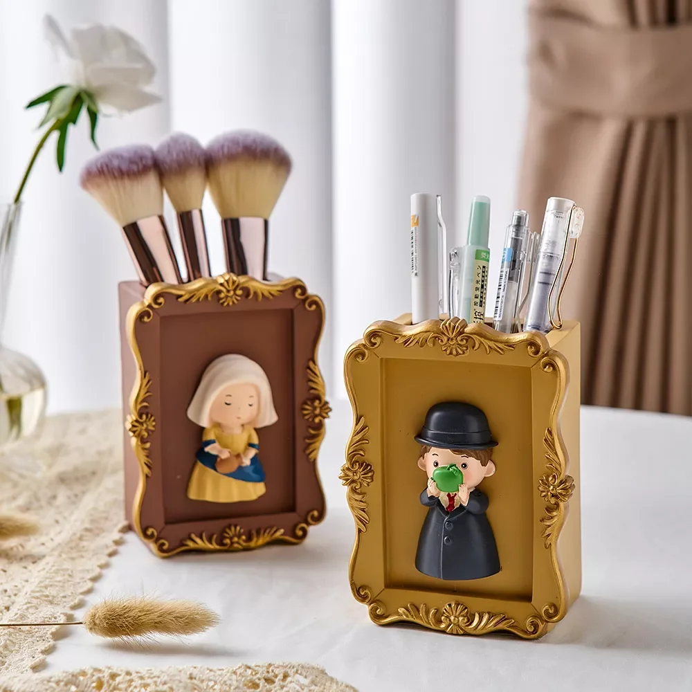 

Поддельный держатель для ручек и карандашей, креативные полимерные фигурки художников, винтажный домашний декор, настольный органайзер дл...