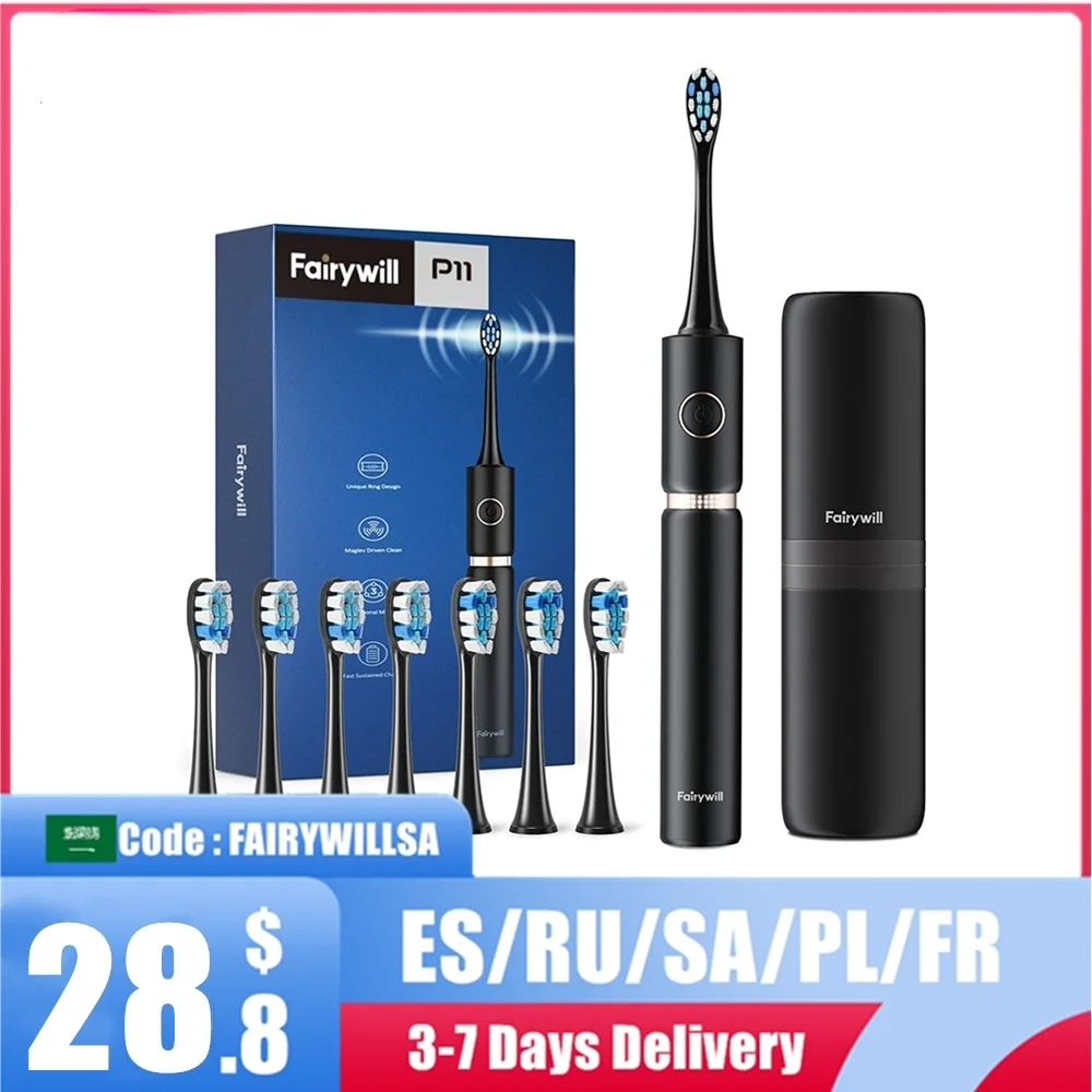 

P11 Sonic Electric Toothbrush Whitening Rechargeable Ultra Powerful USB Charger Waterproof 4 Heads and 1 Travel Case
