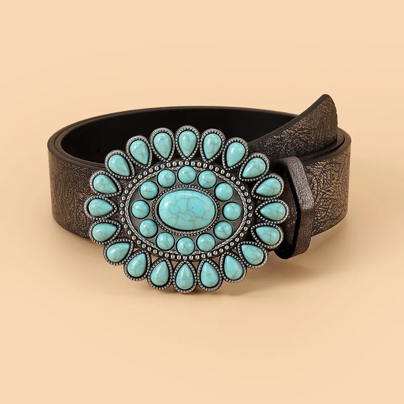 

Amazon AliExpress Europe and America Cross Border National Fashion Retro Simple Popular Sapphire Inlaid Belt