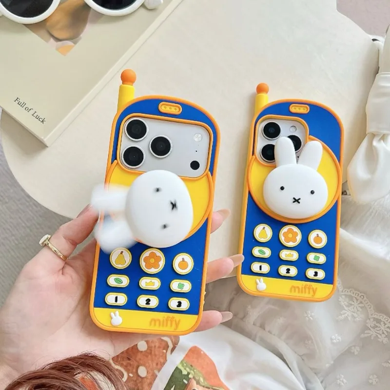 Фото Милый 3D-чехол для телефона с кроликом Миффи для iPhone 12 13 14 15 16 17 Pro Max 14 Pro 15 Plus 16 17 E с подставкой, симпатичные чехлы №3