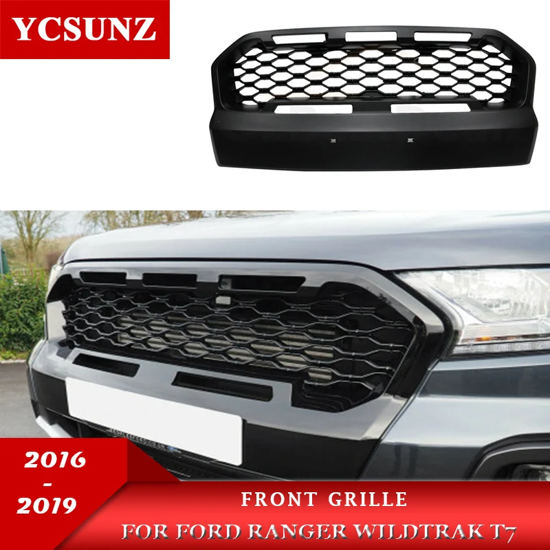 

ABS Matte Black Car Racing Grills Front Grilles Cover Accessories For Ford Ranger wildtrak T7 2016 2017 2018 2019