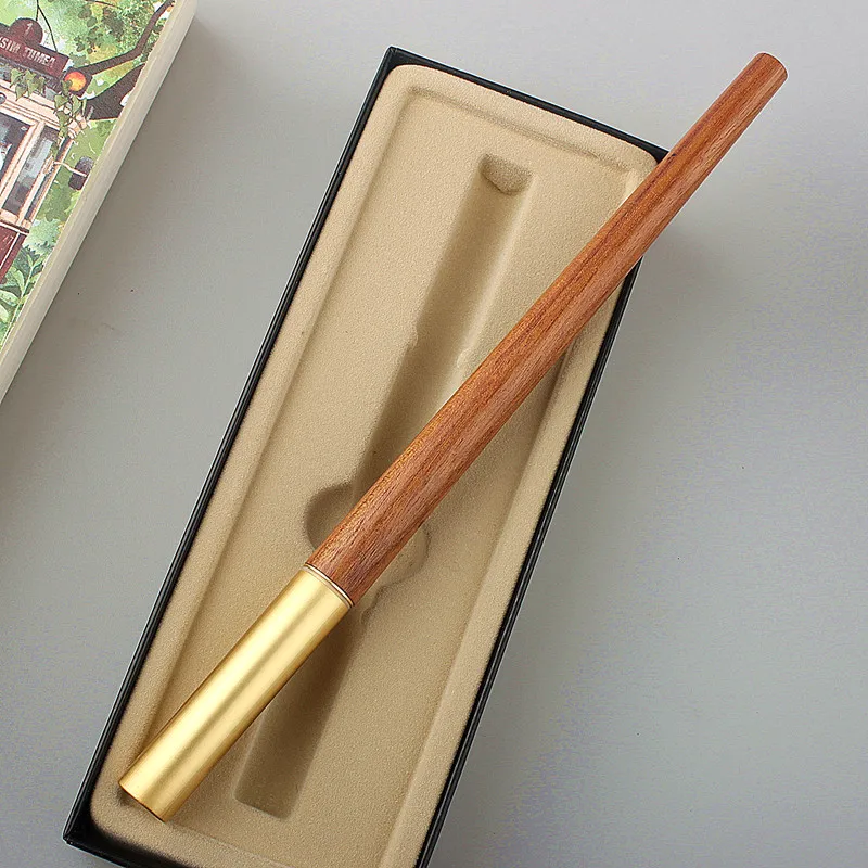 

Luxury Wood Fountain Pen Wooden Brass Spin Elegante Stationery School Supplies Calligraphy Ink Pens / writing brush