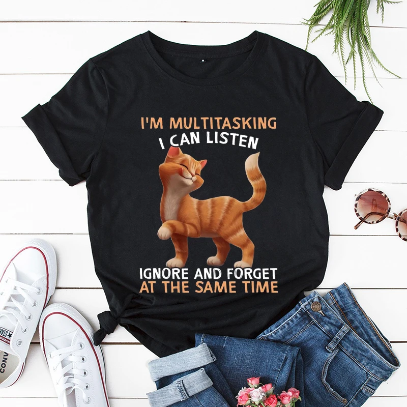 

Am Always Multitasking Cute Cat Women Tshirts Summer Fashion Casual Tee Clothing O-Neck Tops Kitty's My Best Friends T-shirts