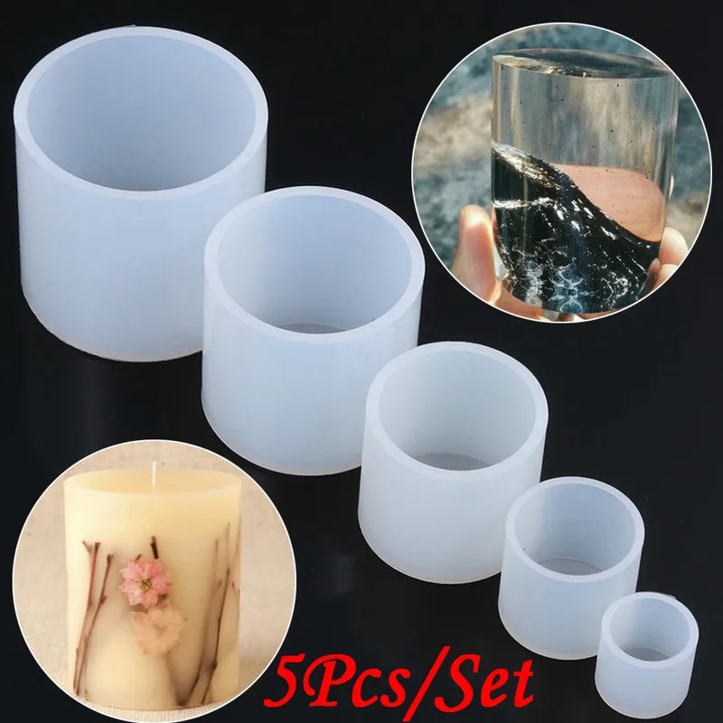 

5PCS/set of Cylindrical White Transparent Silicone Mold Candle Mold Crystal Glue Casting Mold Succulent Clay Mold Silicone Mold