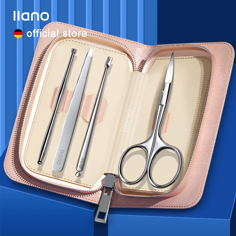 

LLANO 4 in 1 Eyebrow Trimming Tool Face Care Set Stainless Steel Makeup Tools Professional Dead Skin Push Manicure Tools