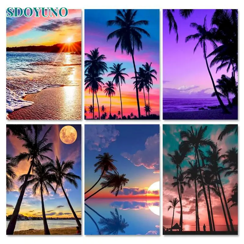 

GATYZTORY 5D DIY Diamond Painting Landscape Kits Full Square Round Mosaic Sunset Picture Embroidery Complete Kit Wall Decor