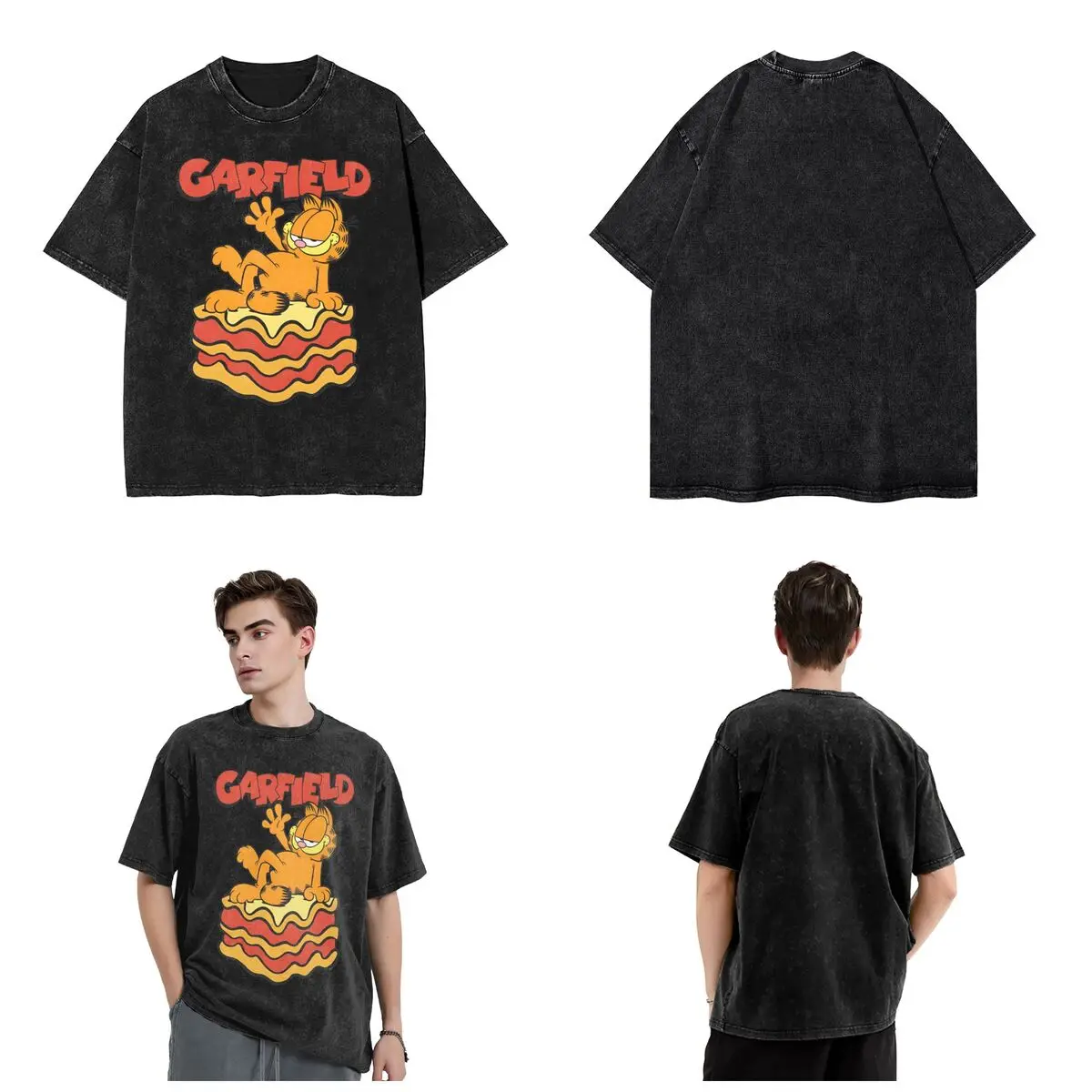 G-Garfielded Lasagna Slice Pose Washed футболки уличная винтажная футболка в стиле хип-хоп милые с