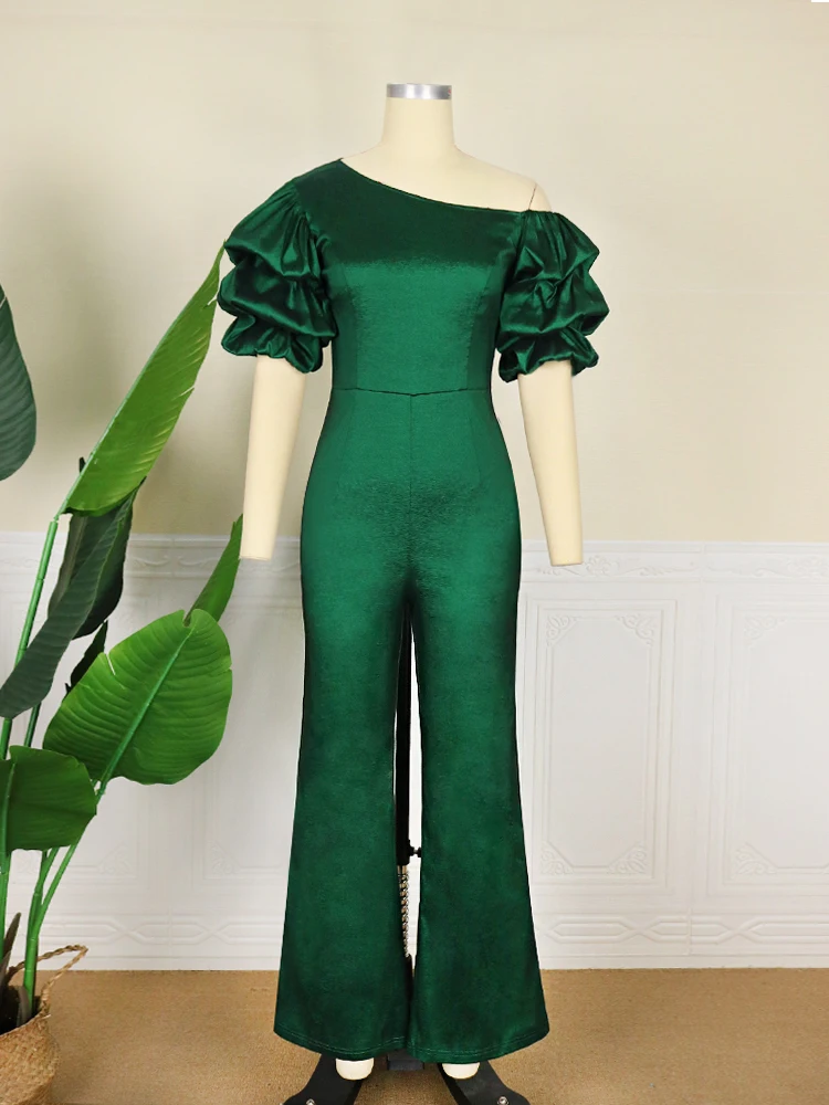 Green Jumpsuits Short Puff Sleeve Sexy Bodycon Party Outfits for Women Club Party Office Evening Rompers Overalls Big Size 4XL