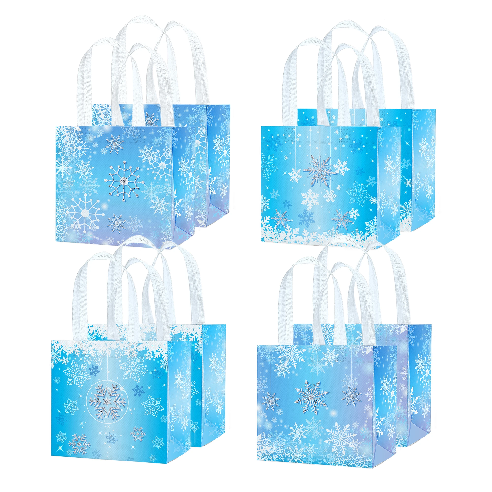 

WFF011 4Pcs Blue Winter Snowflakes Christmas Birthday Party Souvenir Packing Bag Non-woven Gift Bags Baby Shower Party Supplies