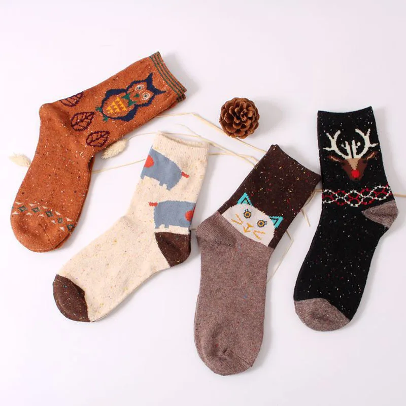 

Vintage thick rabbit wool women ladies crew socks retro winter Harajuku animal owl deer cat elephant brand lovely cute cotton