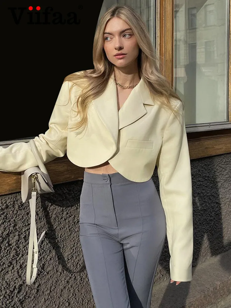 

Абрикосовый однотонный пиджак viдвухстороннего цвета с отложным воротником и наплечниками для женщин, Элегантная стильная уличная одежда, ...