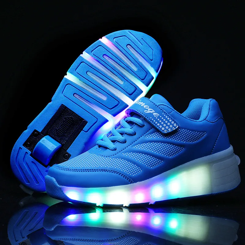 

2022 Luminous Roller Sneakers For Kids Girls USB Rechargeable Led Skate Shoes Double wheels for Children With Lights Size 28-43
