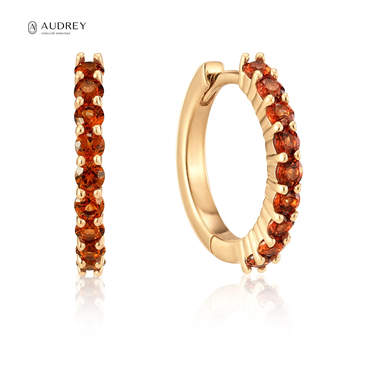 

Audrey Classic Design Real 14k Solid Gold January Birthstone Garnet Stone Natural Jewelry Small Huggie Hoop Earring For Women