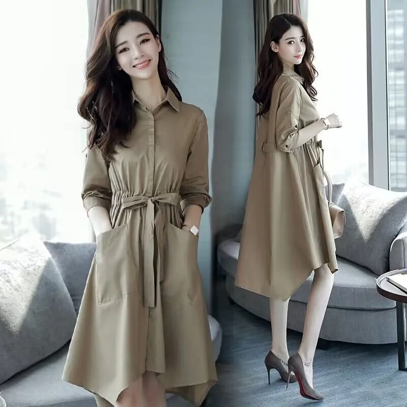 Тренчкот женский средней длины короткое тонкое пальто большого размера в