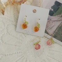 early spring new small fresh glass beads pink peach orange earrings temperament japanese and korea net red same cute ear jewelry