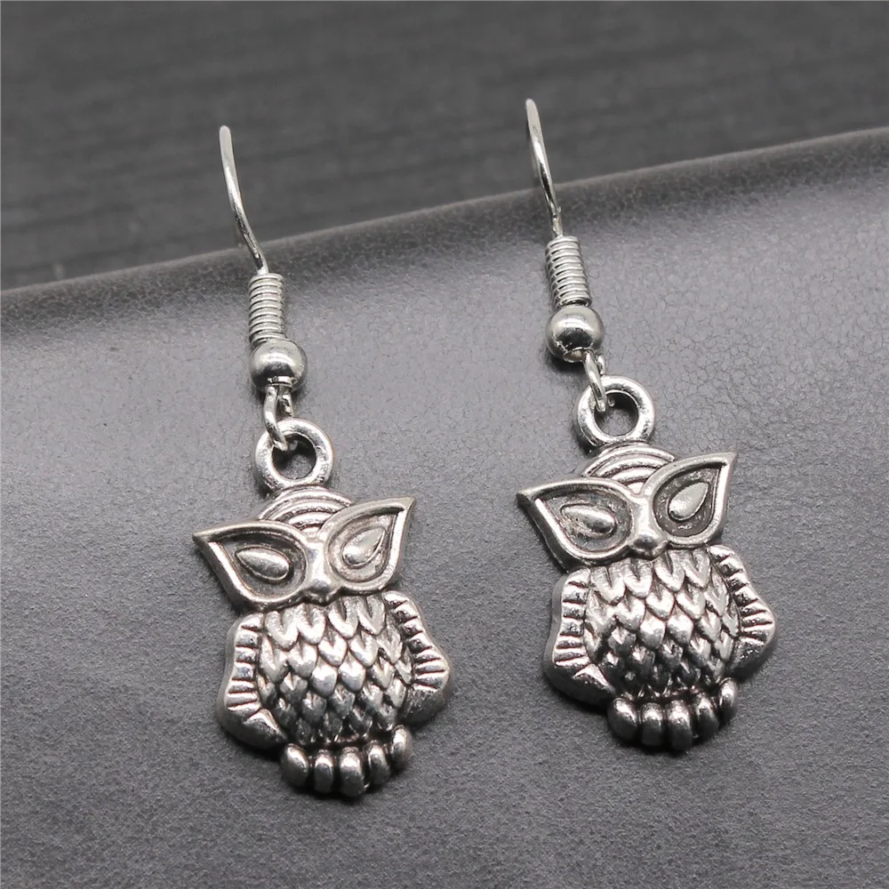 Moda ręcznie robiona prosta konstrukcja antyczne srebrne kolczyki z wisiorkiem w kształcie sowy stylu vintage