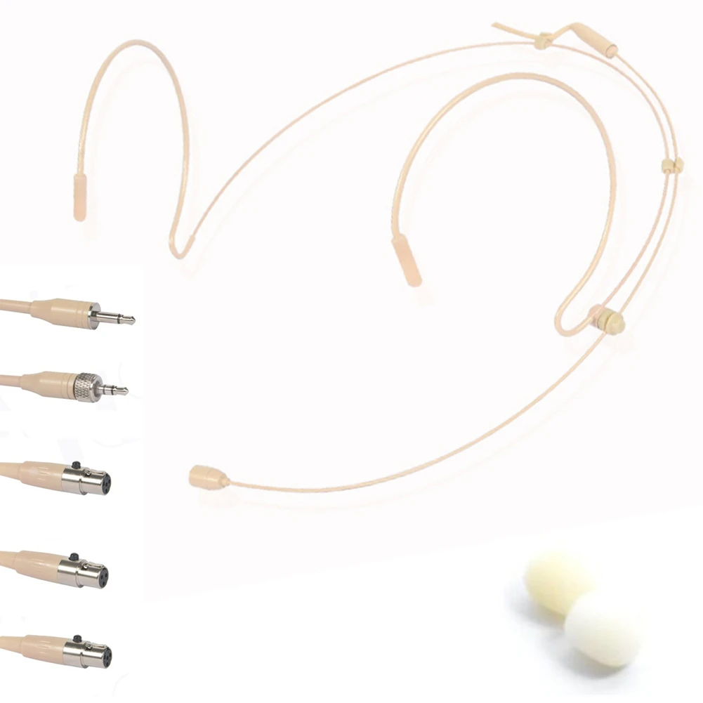 

Double Earhook Headset Mic Headworn Microphone With Cover For Sennheiser For Shure Wireless Beige Lightweight Design