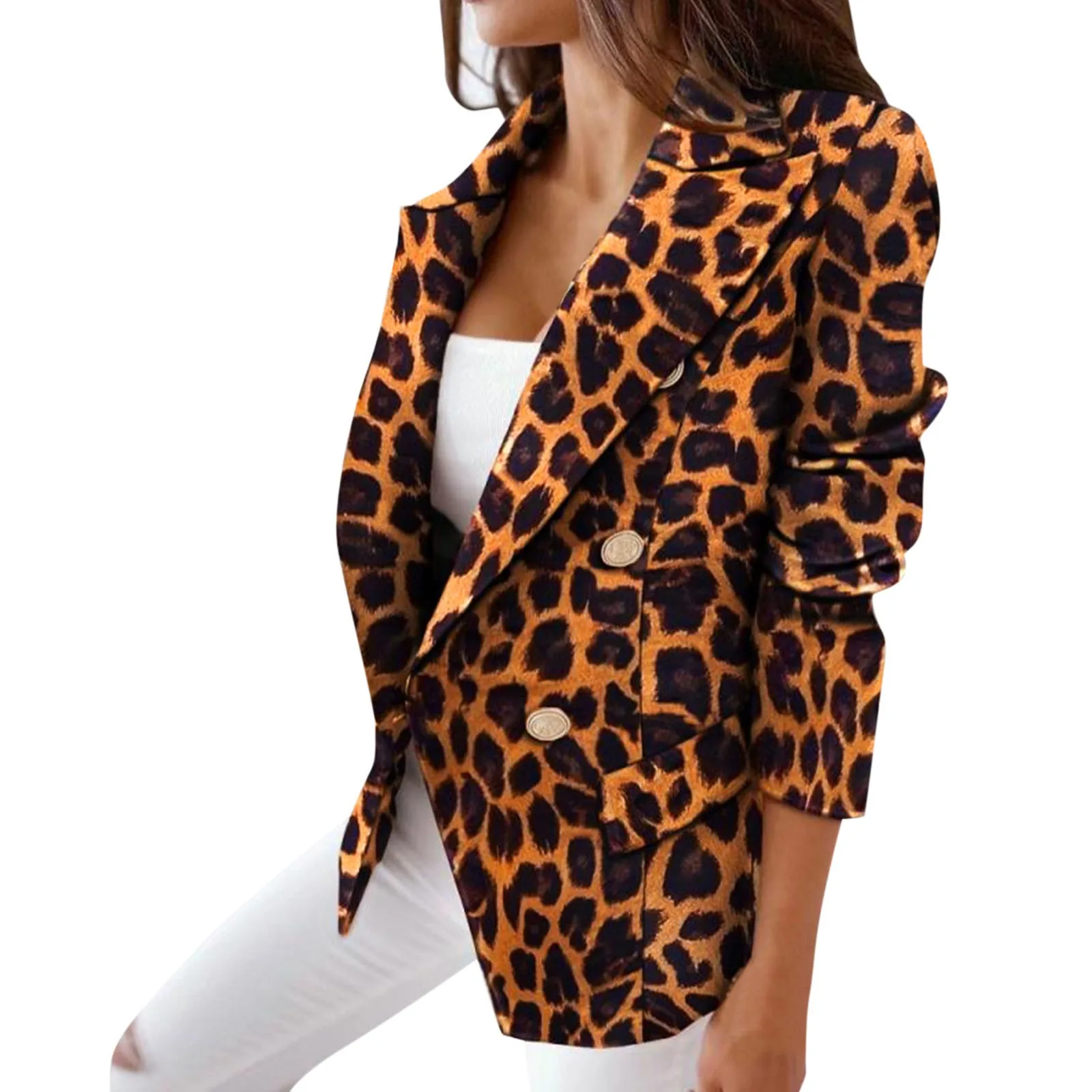 Женские блейзеры с винтажным леопардовым принтом осенняя модная двубортная
