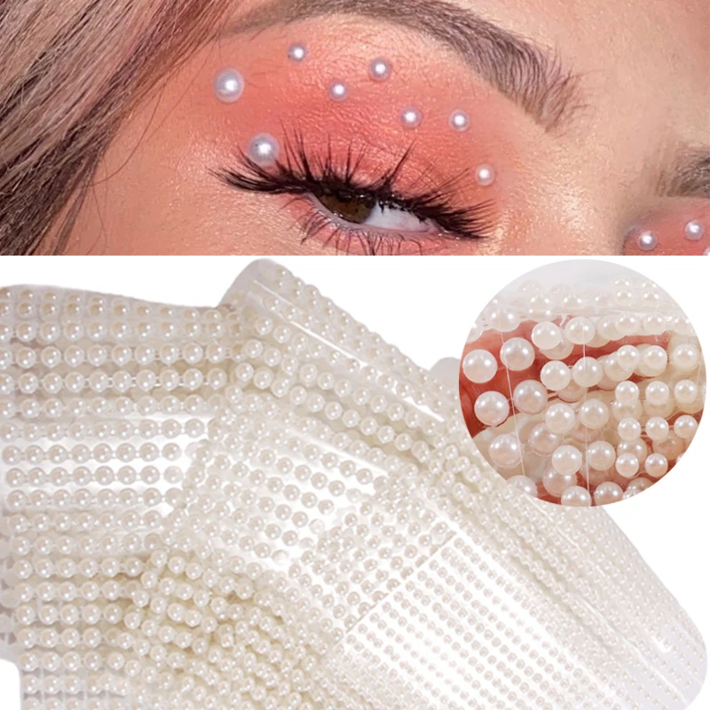 White Pearl Eyes Face Temporary Tattoo Gems Dots Beauty DIY Body Art Accessories Festival Decorations 3D Nail Rhinestones