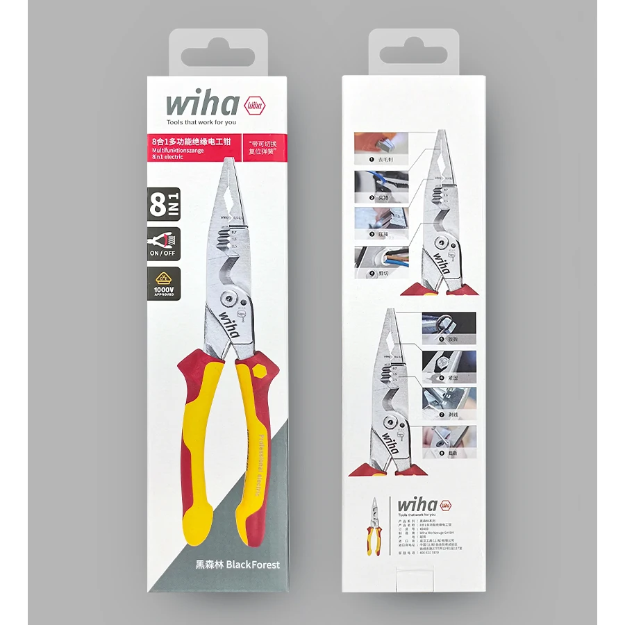 WIHA 45489 Многофункциональные изолированные плоскогубцы 8 в 1 для зачистки проводов