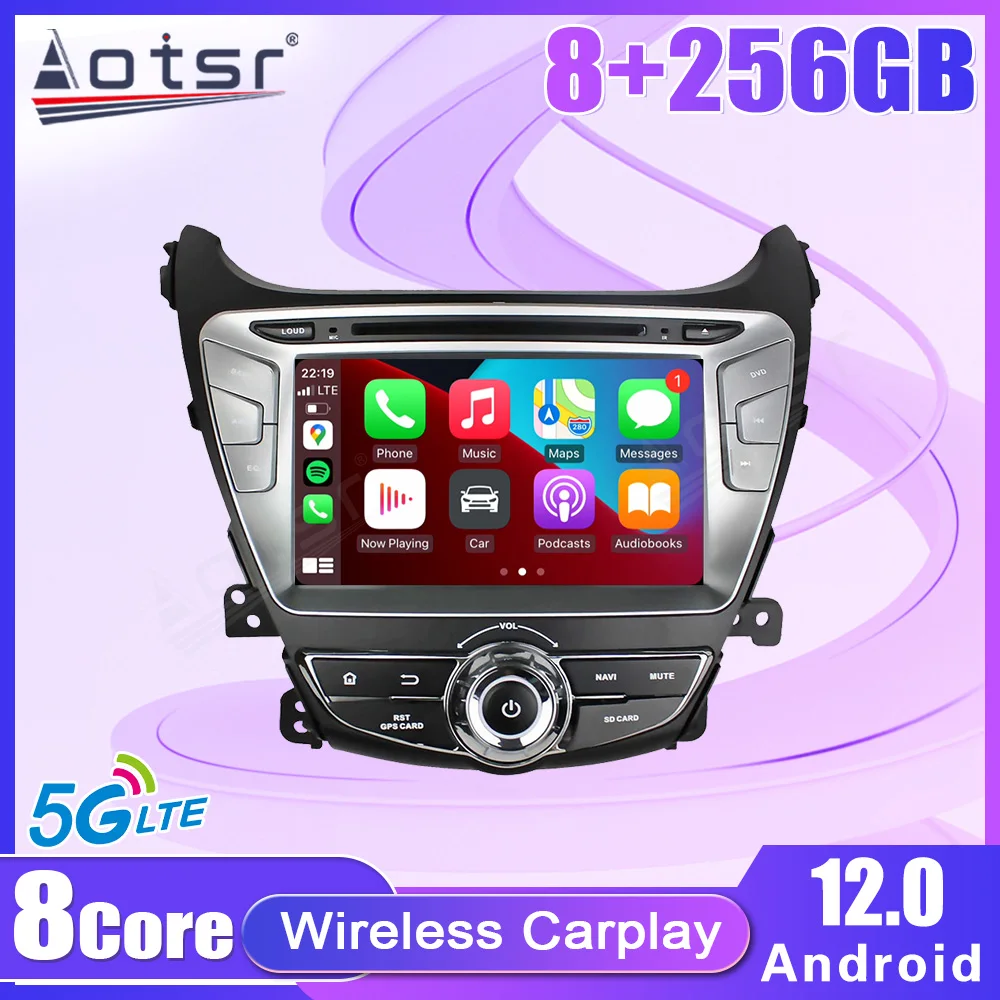 Автомобильный радиоприемник 8 + 256 ГБ GPS-навигация Android 12 AI Voice стерео для Hyundai elantra