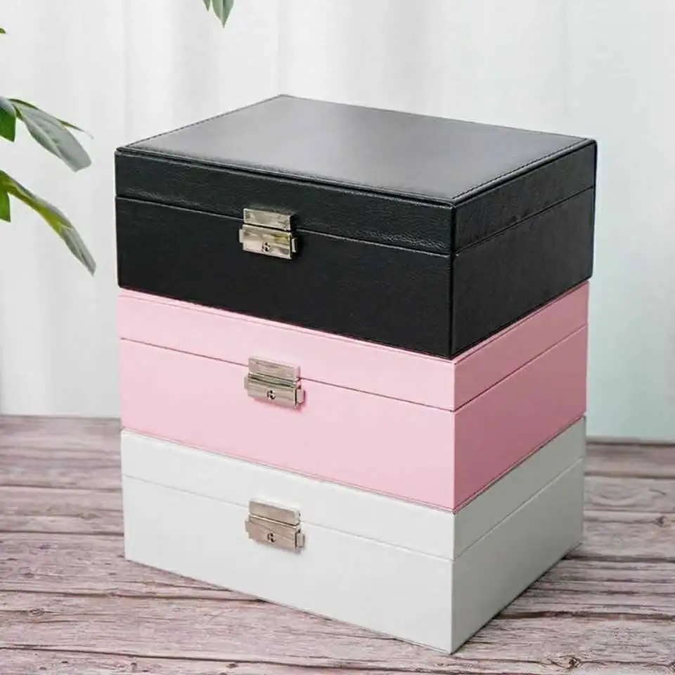 Double Layer Jewelry Box PU  Leather Jewelry Box Large Capacity Portable Jewelry Display Storage Box Necklace Rings Watch Box