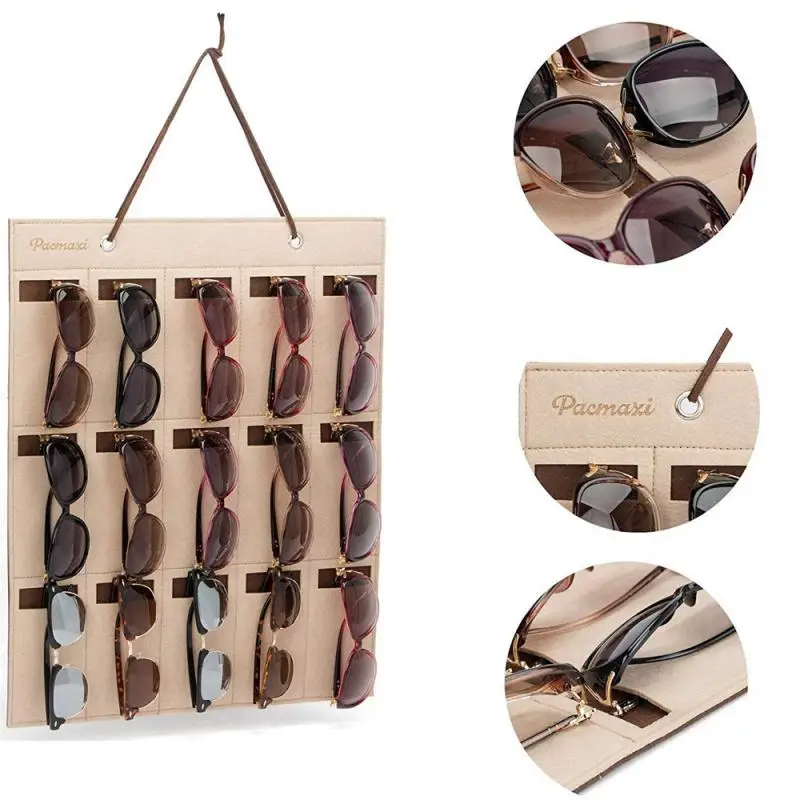 

High Quality Hanging Bag 15 Grids Wall Hanging Storage Bag New Sunglasses Storage Box Tourism Supplies Felt Glasses Organizer