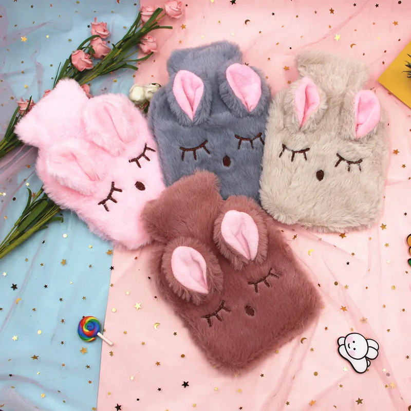 

Reusable Winter Warm Heat Hand Warmer PVC Stress Pain Relief Therapy Hot Water Bottle Bag with Knitted Soft Rabbit Cozy Cover