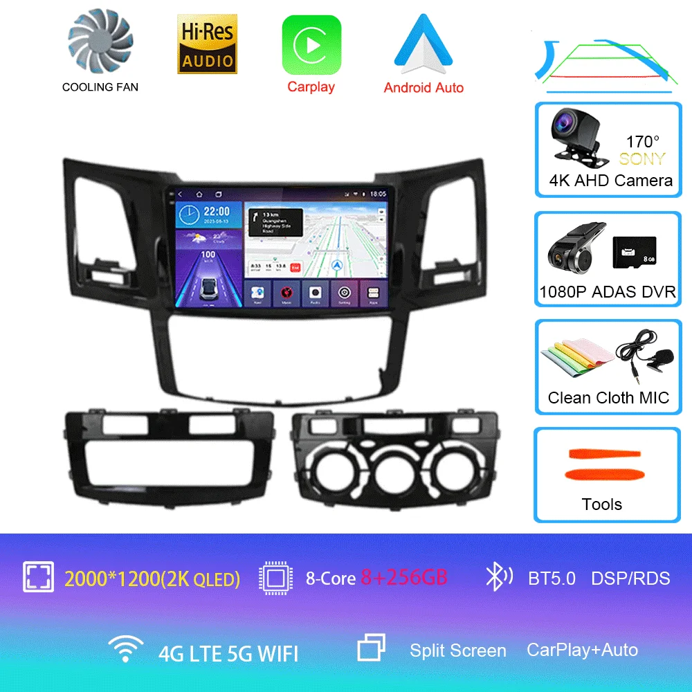 

Android 15 для Toyota Fortuner Hilux MT 2005 2006 2007-2014 2015 Автомобильный радиоприемник Мультимедийный видеоплеер GPS-навигация DSP Carplay 2K