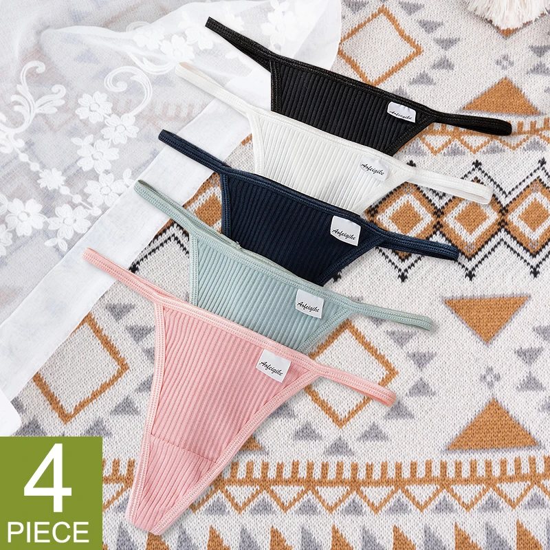 

4PCS/Set Women's Cotton Thong Sexy Low Waist Female Underpants Comfortable G-string Underwear Women's Panties Lingerie