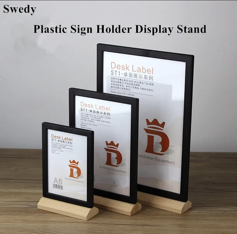 A6 T-Shaped Wooden Base Table Acrylic Sign Holders Stands Restaurant Menu Poster Document Ad Holders Frame Display Stand