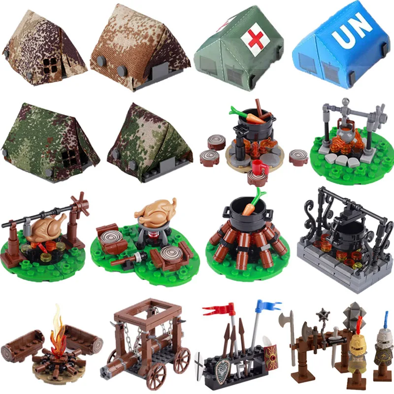 

Military Building Blocks Soider Figures Toys Gifts Weapons Accessories Tent Bonfire Field Crossbow Mini Bricks Toys For Kids