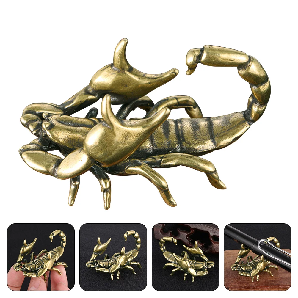 

Office Decor Pen Rest Vintage Scorpion Statue Brush Holder Brass Shape Retro Style Adornment Ornament